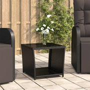 Coffee table with glass top poly rattan and tempered glass black