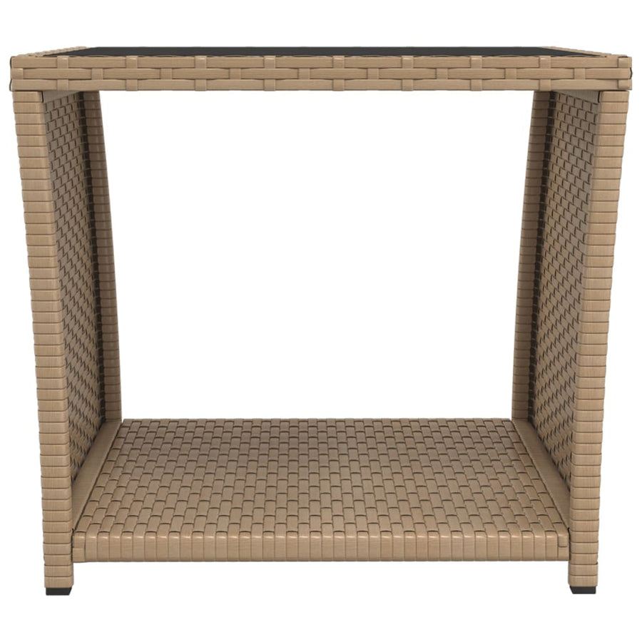 Salontafel Met Glazen Blad Poly Rattan En Gehard Glas Beige