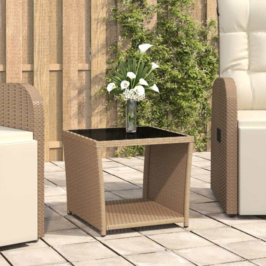 Salontafel Met Glazen Blad Poly Rattan En Gehard Glas Beige