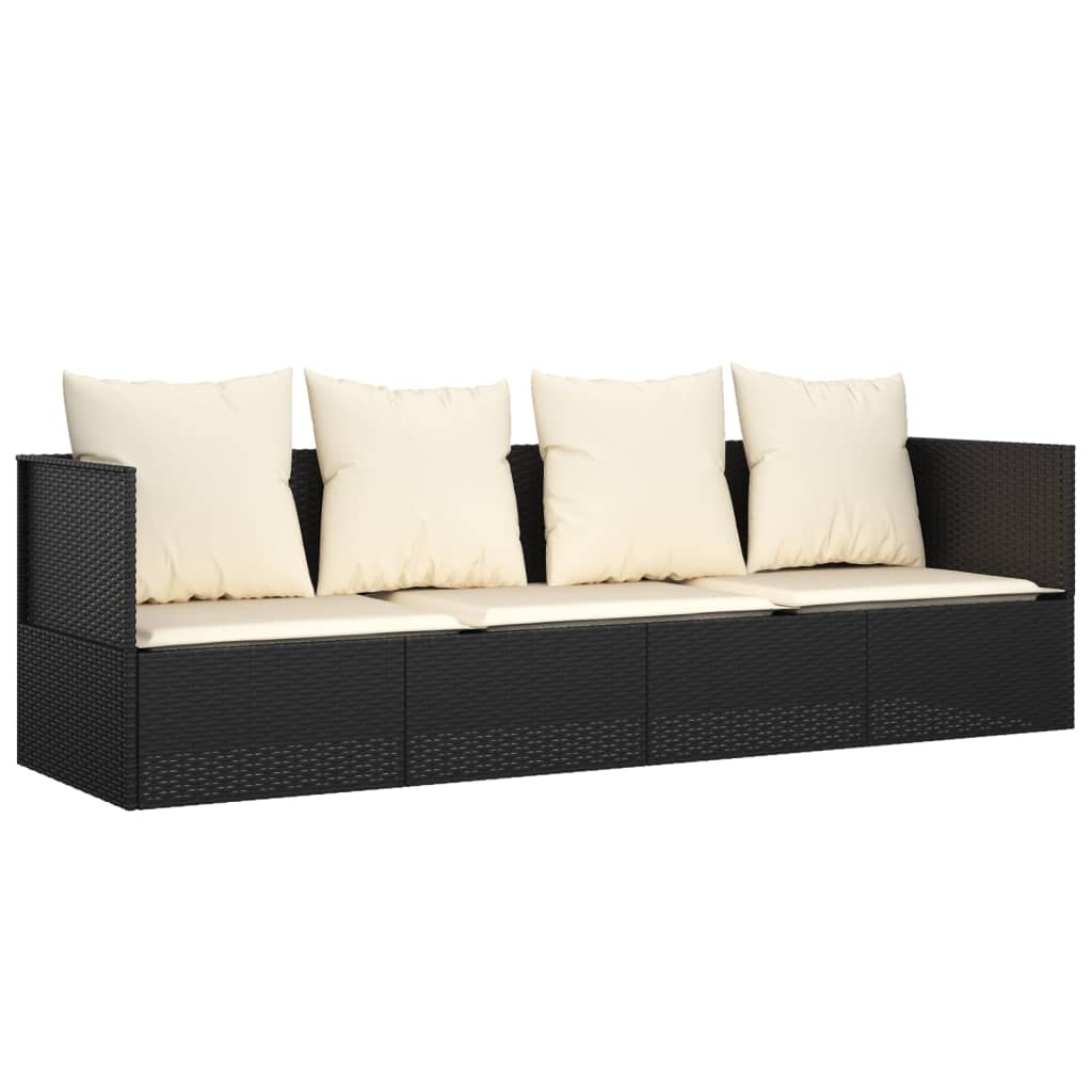 Loungebed Met Kussens Poly Rattan Zwart Crèmewit