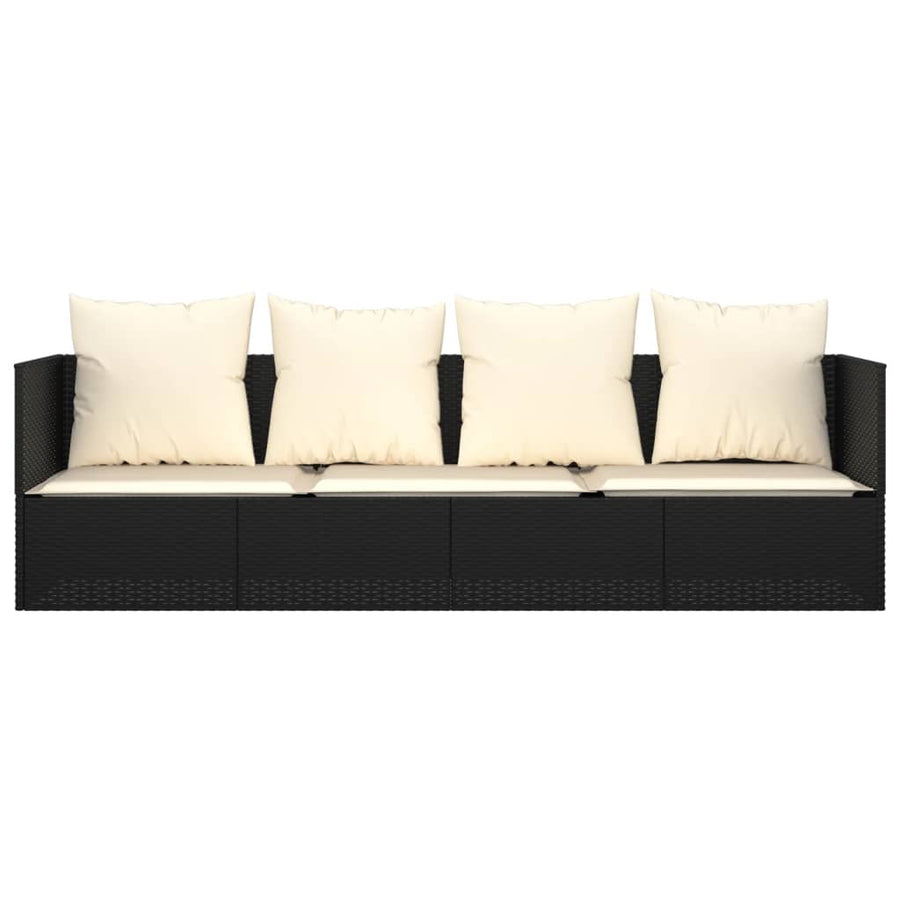 Loungebed Met Kussens Poly Rattan Zwart Crèmewit