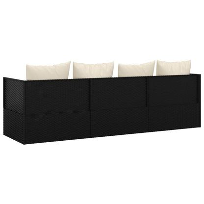 Loungebed Met Kussens Poly Rattan Zwart Crèmewit