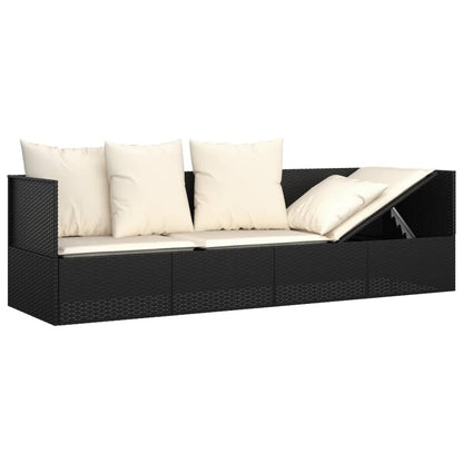 Loungebed Met Kussens Poly Rattan Zwart Crèmewit