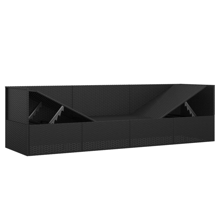 Loungebed Met Kussens Poly Rattan Zwart Crèmewit