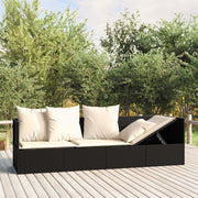 Loungebed poly rattan zwart met kussens 203x58x56 cm