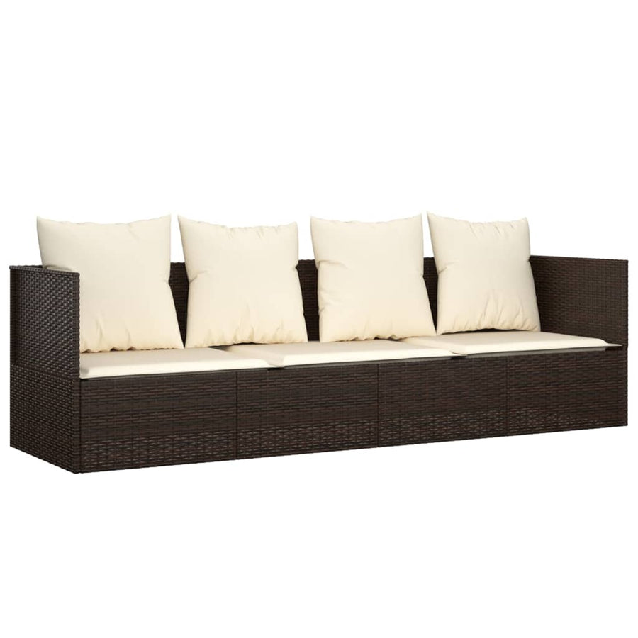 Loungebed Met Kussens Poly Rattan Bruin Crèmewit