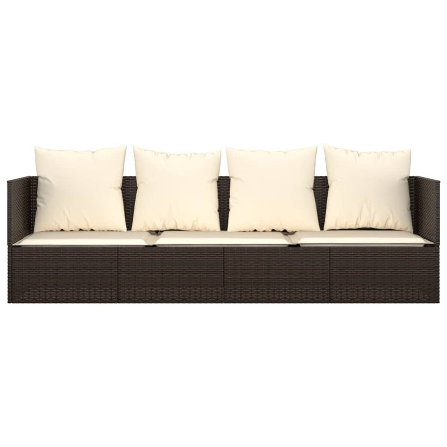 Loungebed Met Kussens Poly Rattan Bruin Crèmewit