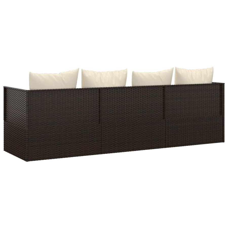 Loungebed Met Kussens Poly Rattan Bruin Crèmewit