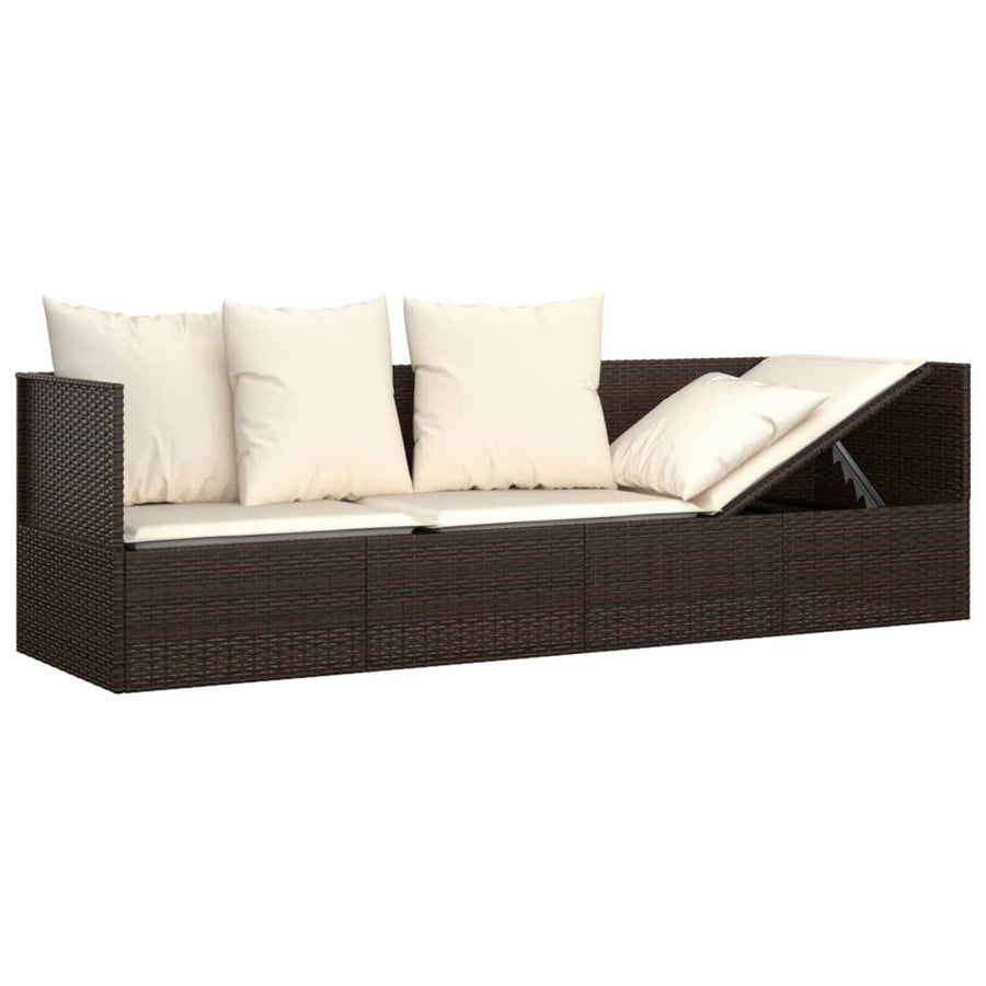 Loungebed Met Kussens Poly Rattan Bruin Crèmewit