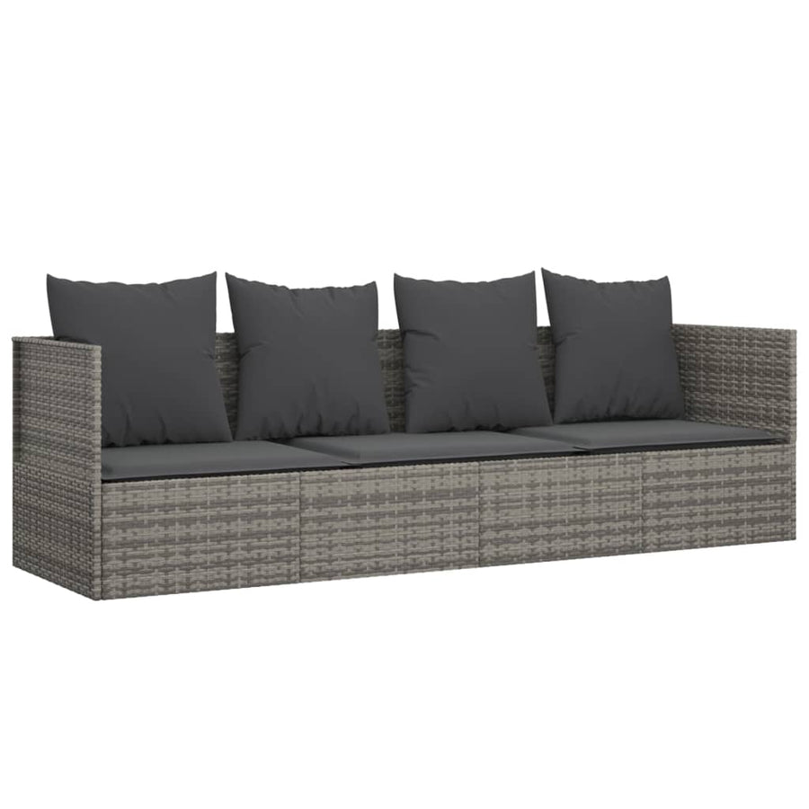 Loungebed Met Kussens Poly Rattan Grijs Donkergrijs