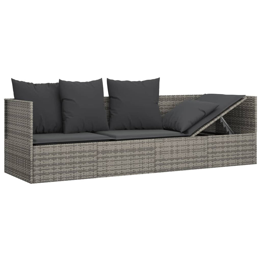 Loungebed Met Kussens Poly Rattan Grijs Donkergrijs