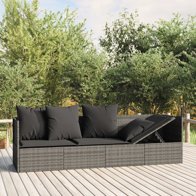 Loungebed Met Kussens Poly Rattan Grijs Donkergrijs