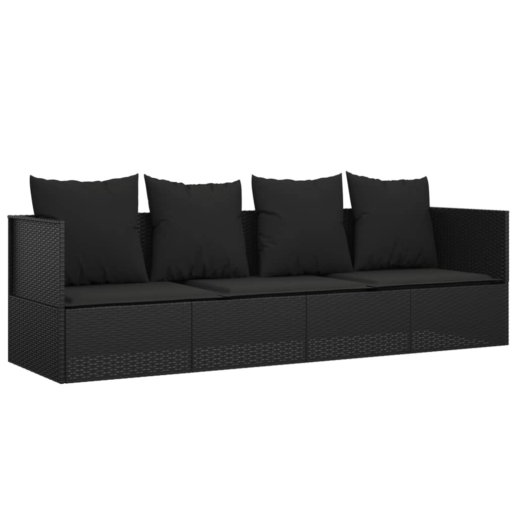 Loungebed Met Kussens Poly Rattan Zwart