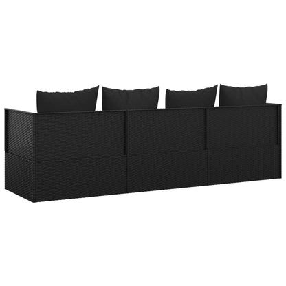 Loungebed Met Kussens Poly Rattan Zwart