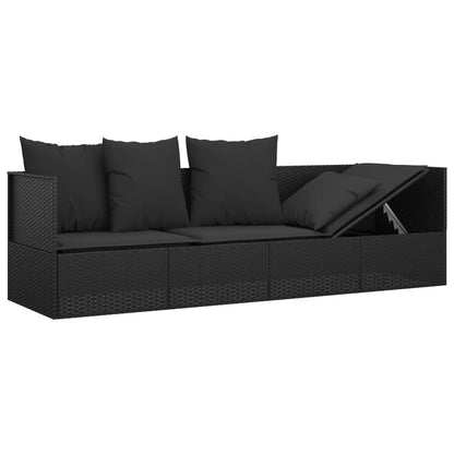 Loungebed Met Kussens Poly Rattan Zwart