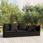 Loungebed poly rattan zwart met kussens