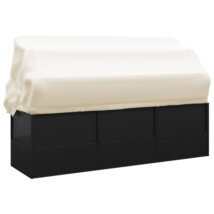 Loungebed Met Luifel En Kussens Poly Rattan Zwart en crème
