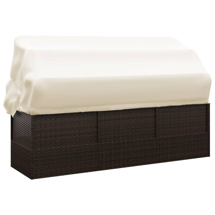Loungebed Met Luifel En Kussens Poly Rattan Bruin en crème