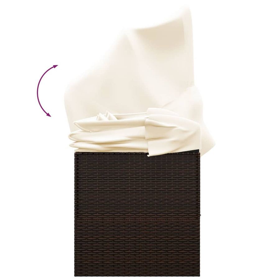 Loungebed Met Luifel En Kussens Poly Rattan Bruin en crème