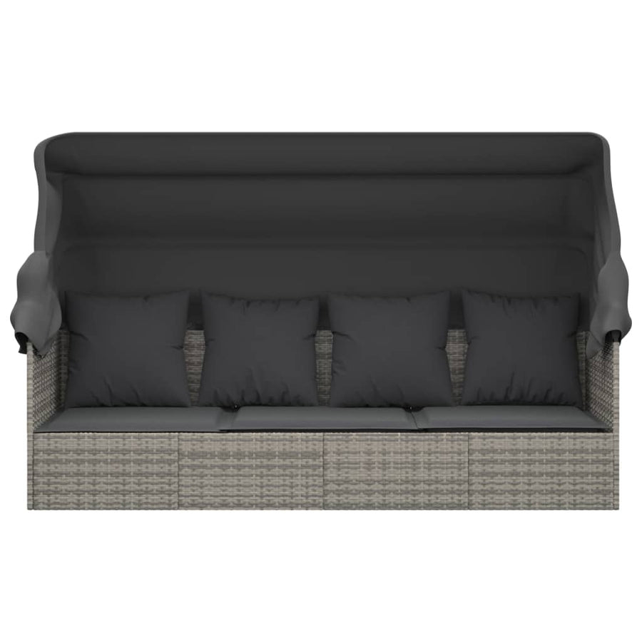 Loungebed Met Luifel En Kussens Poly Rattan Grijs