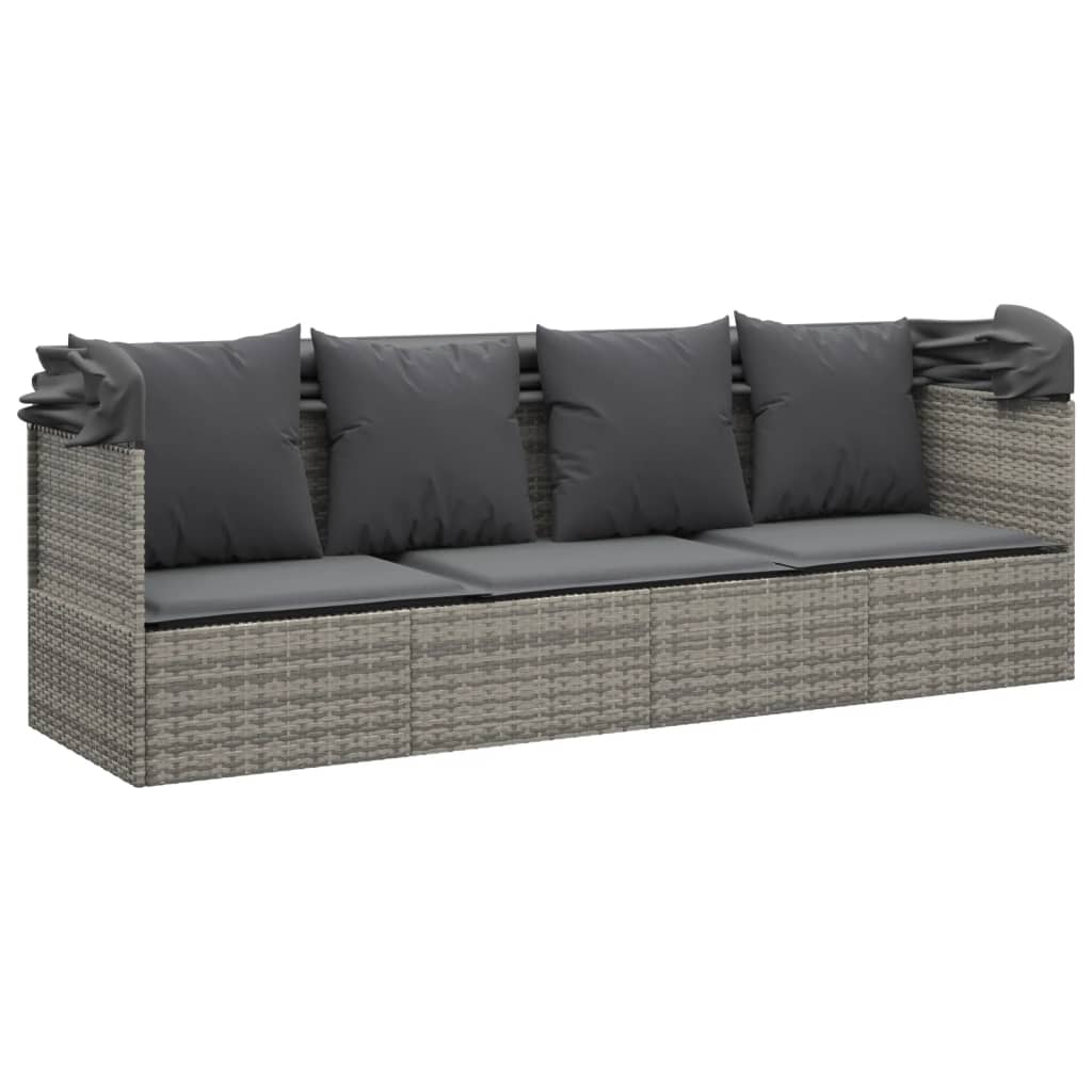 Loungebed Met Luifel En Kussens Poly Rattan Grijs
