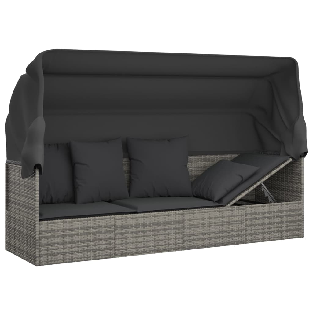 Loungebed Met Luifel En Kussens Poly Rattan Grijs