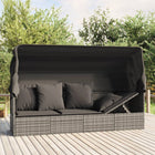 Loungebed Met Luifel En Kussens Poly Rattan Grijs