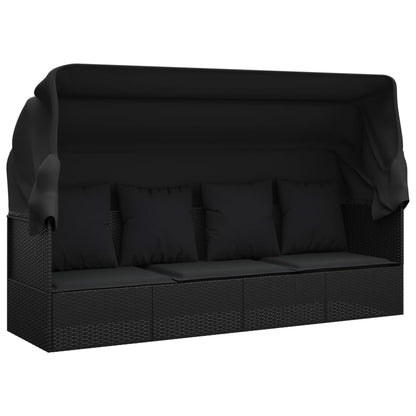 Loungebed Met Luifel En Kussens Poly Rattan Zwart