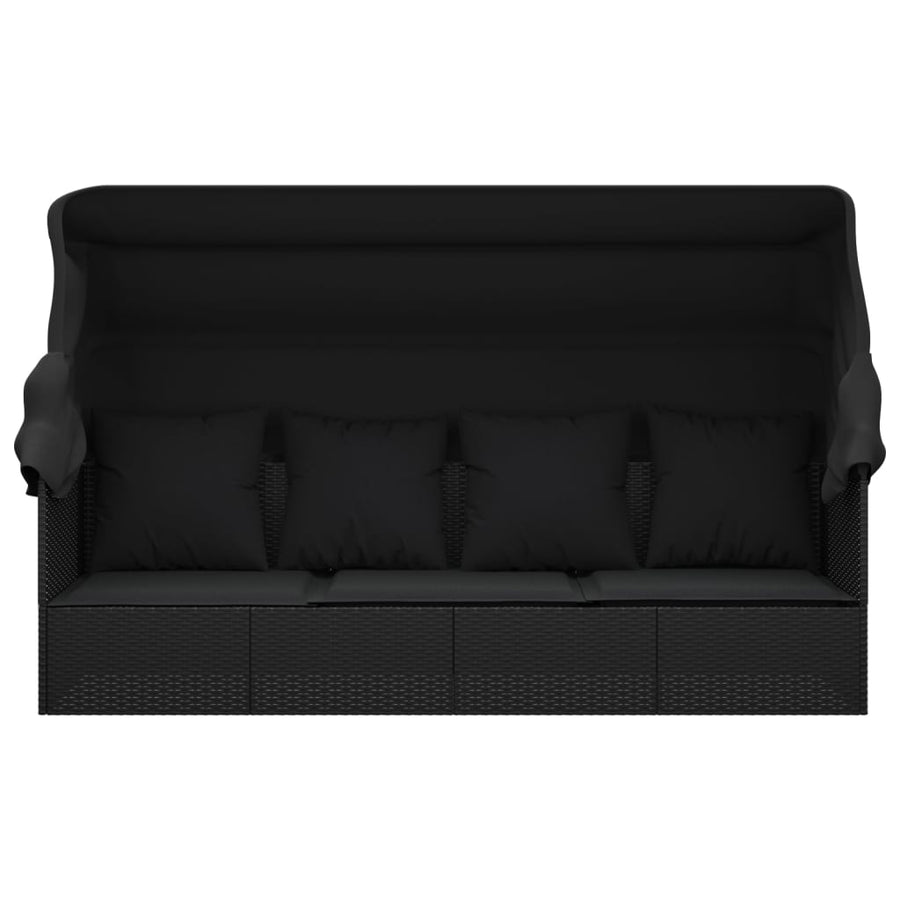 Loungebed Met Luifel En Kussens Poly Rattan Zwart