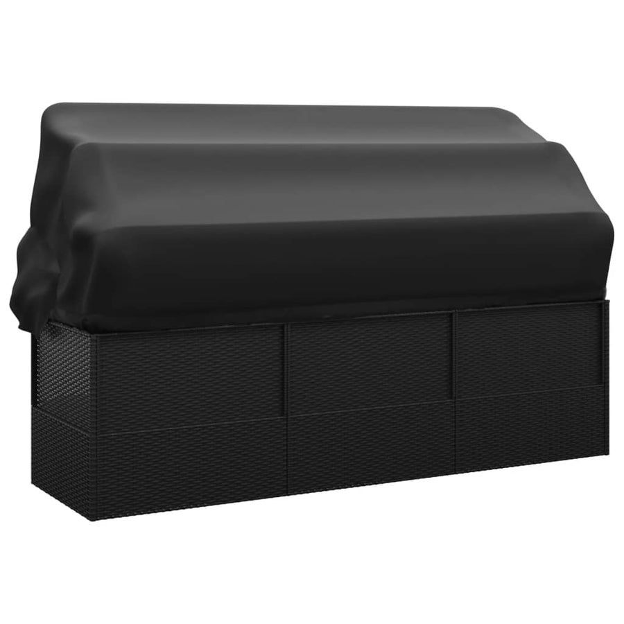 Loungebed Met Luifel En Kussens Poly Rattan Zwart