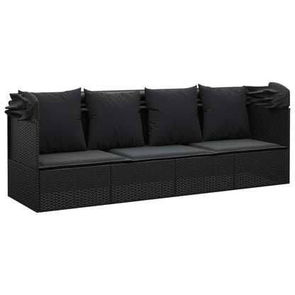 Loungebed Met Luifel En Kussens Poly Rattan Zwart