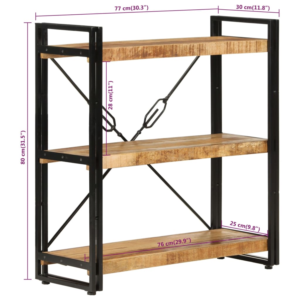Boekenkast 3-laags 77x30x80 cm massief mangohout en ijzer 77 x 30 x 80 cm massief mangohout