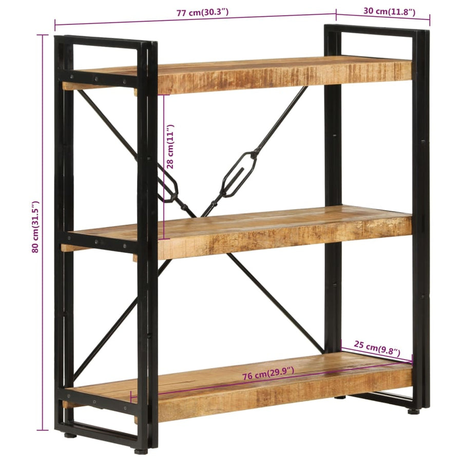 Boekenkast 3-laags 77x30x80 cm massief mangohout en ijzer 77 x 30 x 80 cm massief mangohout