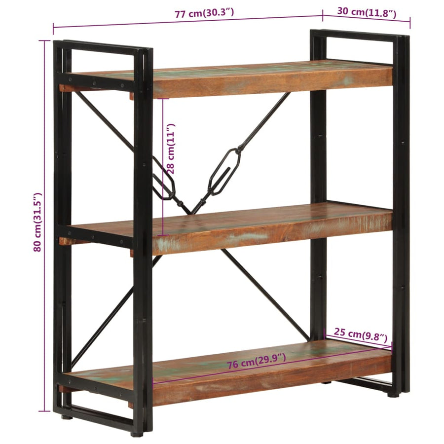 Boekenkast 3-Laags Massief Recycled Hout En Ijzer Bruin 77 x 30 x 80 cm massief gerecycled hout