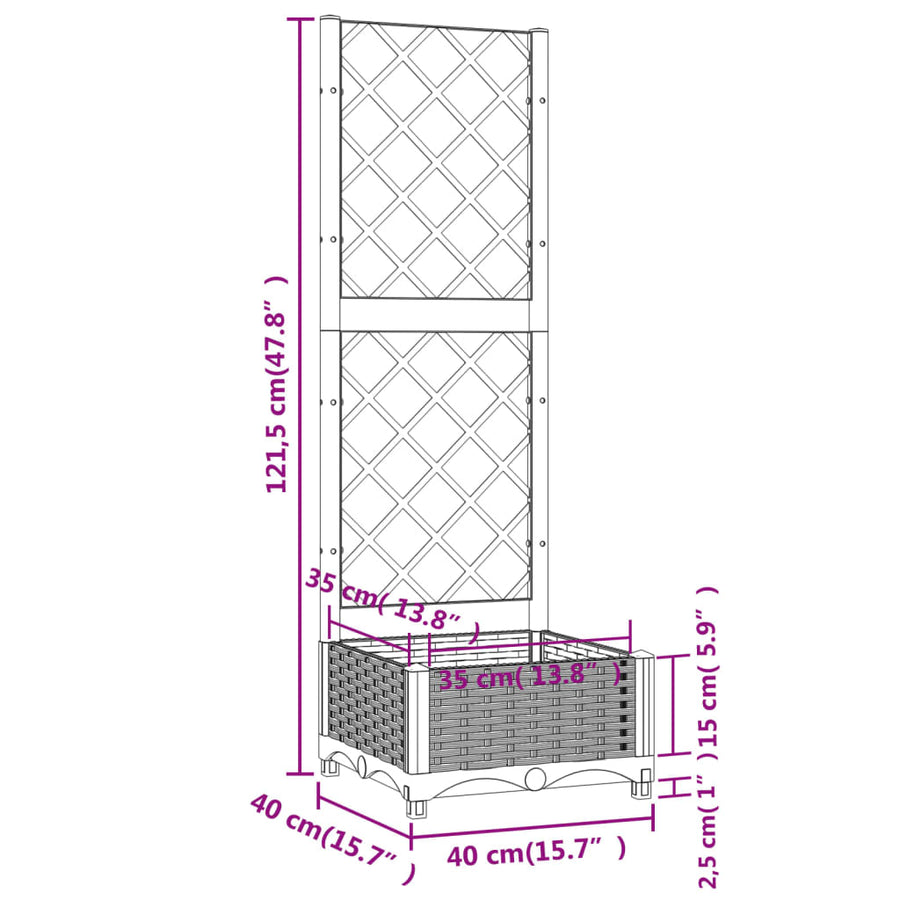 Plantenbak Met Latwerk 40X40X2,5 Cm Polypropeen 40 x 40 x 121.5 cm Lichtgrijs