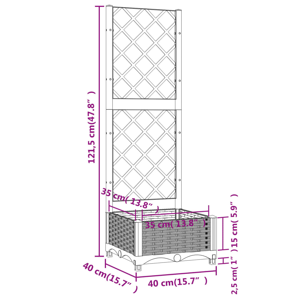Plantenbak Met Latwerk 40X40X2,5 Cm Polypropeen 40 x 40 x 121.5 cm Wit