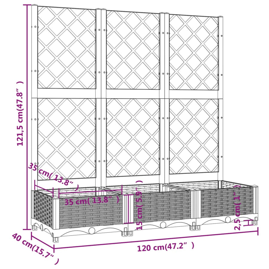 Plantenbak Met Latwerk 20X40X2,5 Cm Polypropeen 120 x 40 x 121.5 cm Wit