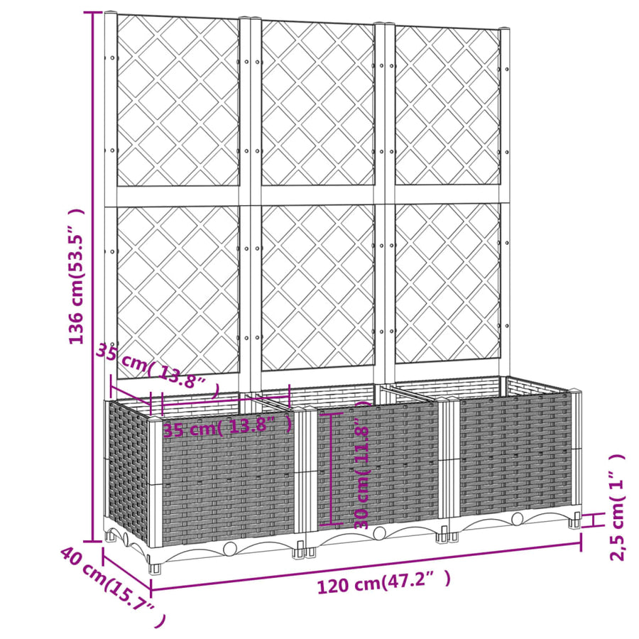 Plantenbak Met Latwerk Polypropeen 120 x 40 x 136 cm Wit