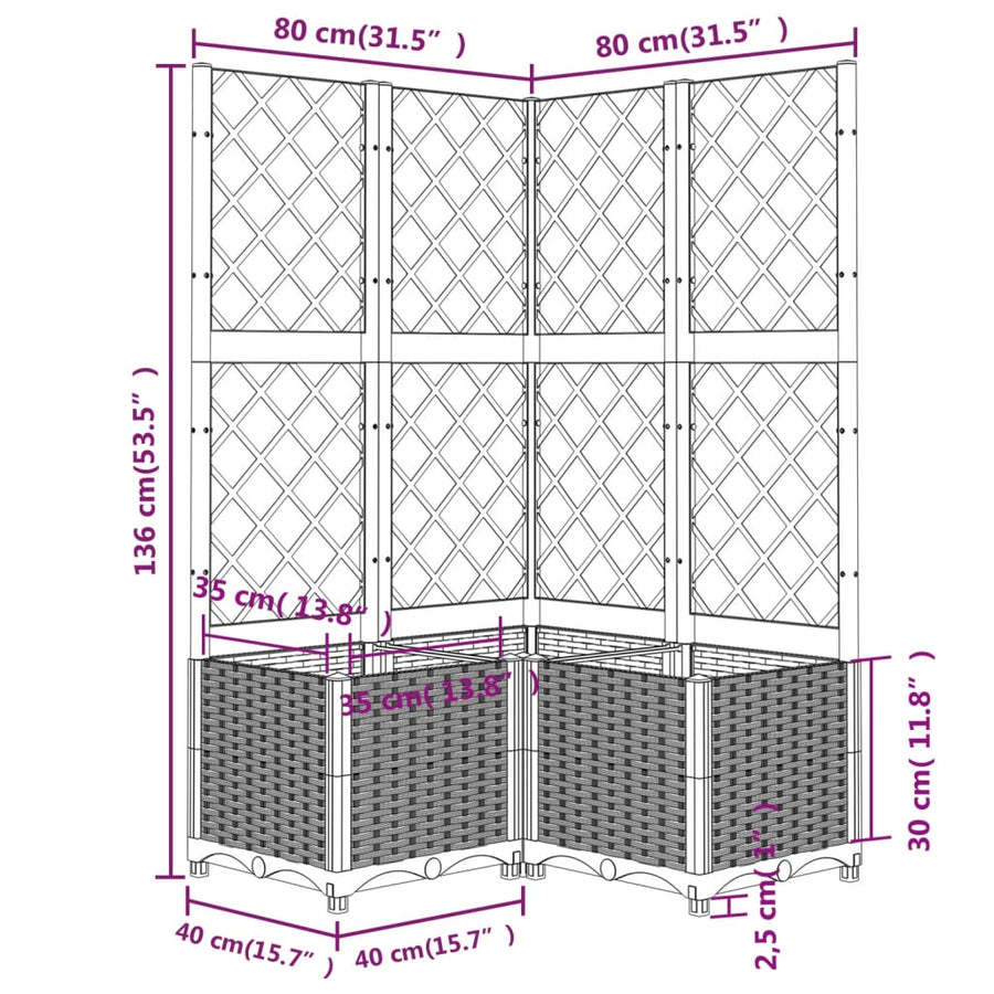 Plantenbak Met Latwerk Polypropeen 80 x 80 x 136 cm Wit
