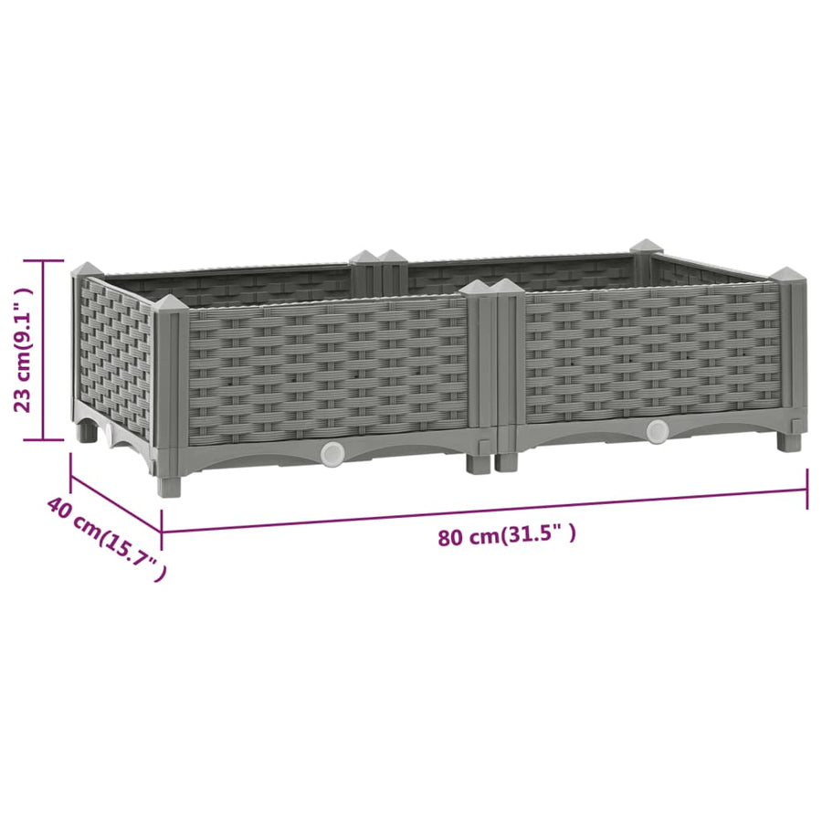 Plantenbak Verhoogd Polypropeen 80 x 40 x 23 cm Lichtgrijs