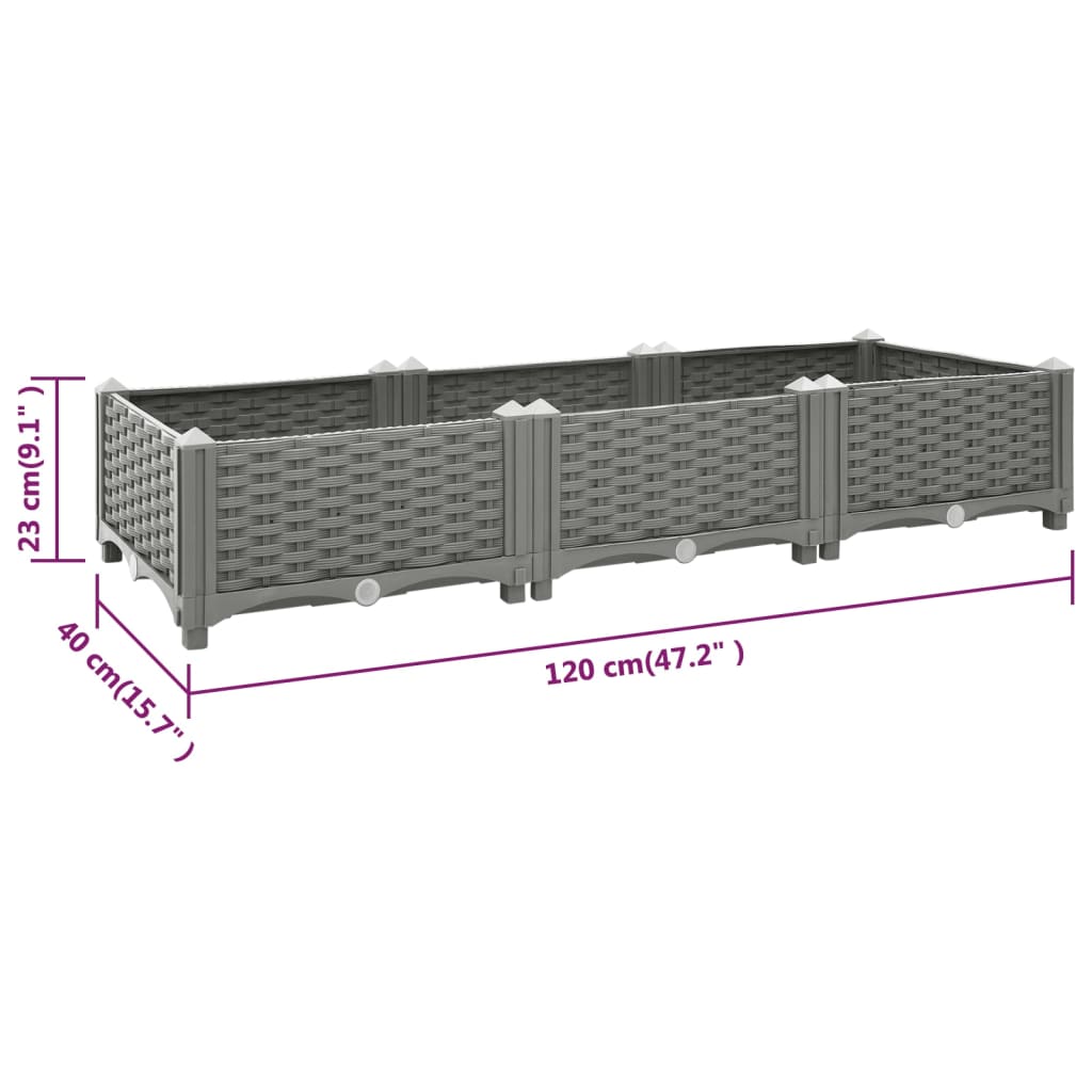 Plantenbak Verhoogd Polypropeen 120 x 40 x 23 cm Lichtgrijs