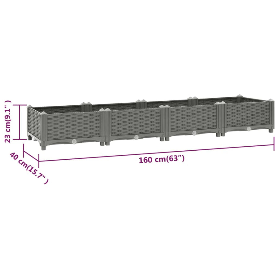 Plantenbak Verhoogd Polypropeen 160 x 40 x 23 cm Lichtgrijs
