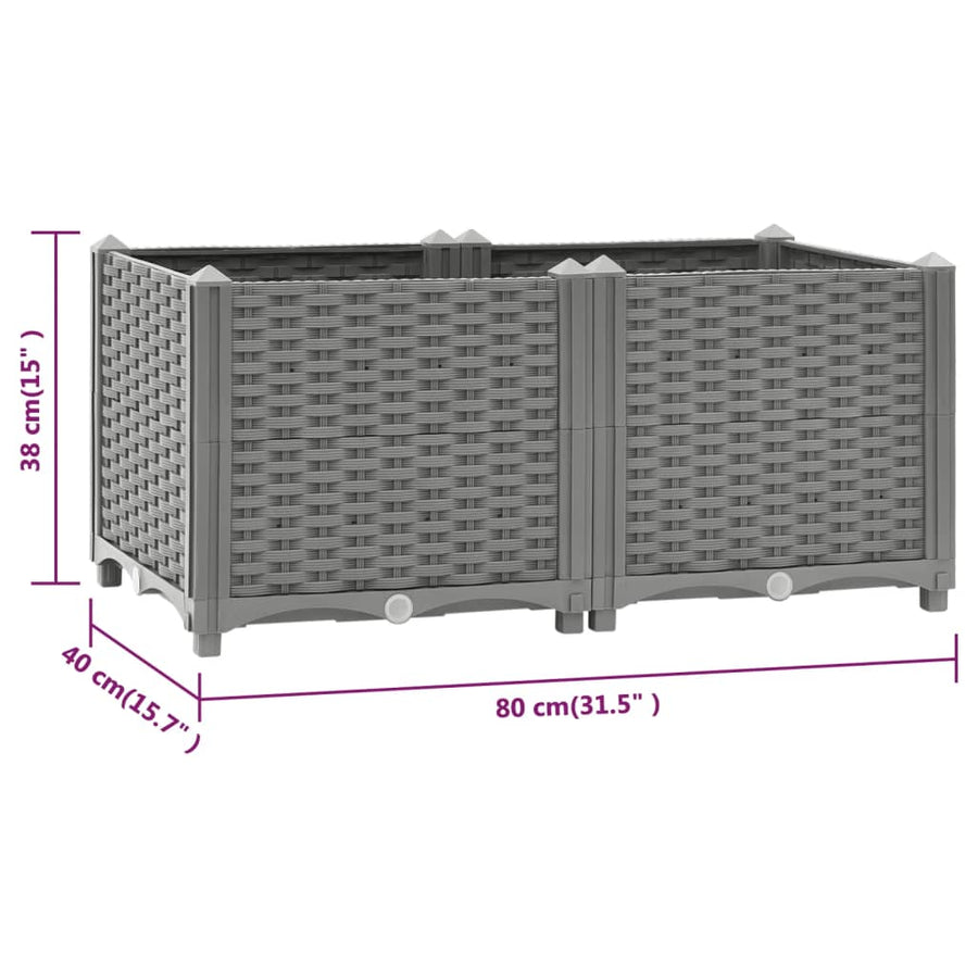 Plantenbak Verhoogd Polypropeen 80 x 40 x 38 cm Lichtgrijs