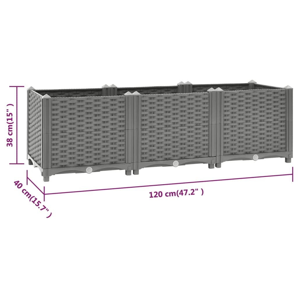 Plantenbak Verhoogd Polypropeen 120 x 40 x 38 cm Lichtgrijs