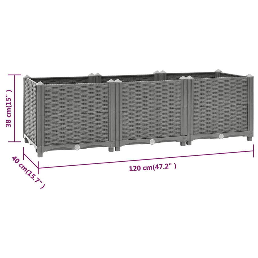Plantenbak Verhoogd Polypropeen 120 x 40 x 38 cm Lichtgrijs