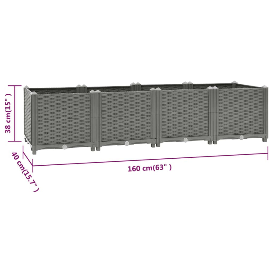 Plantenbak Verhoogd Polypropeen 160 x 40 x 38 cm Lichtgrijs