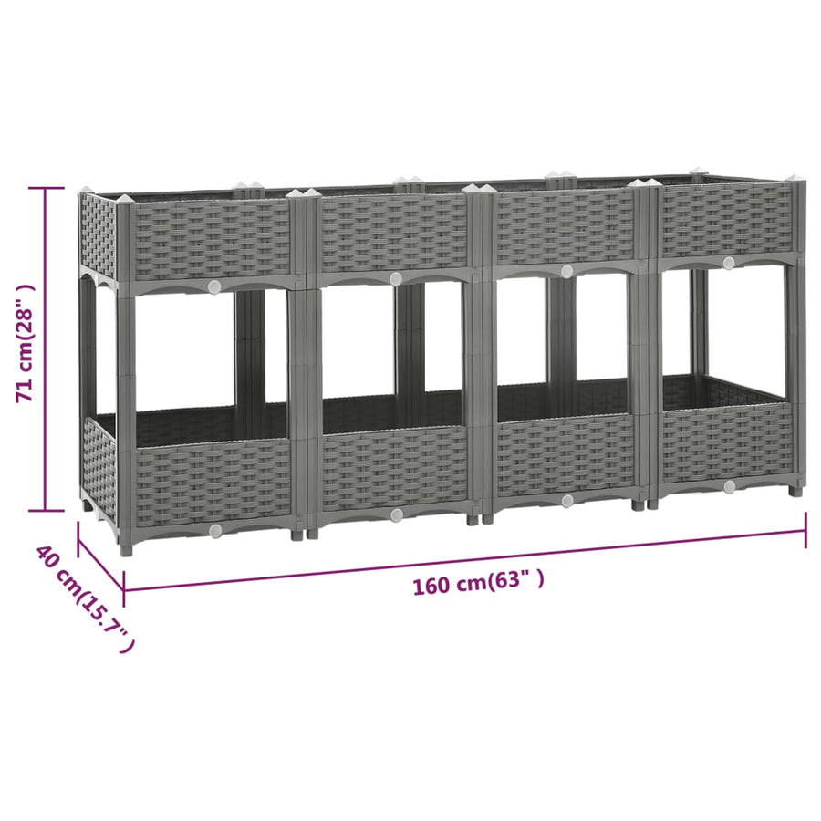 Plantenbak Verhoogd Polypropeen 160 x 40 x 71 cm Lichtgrijs