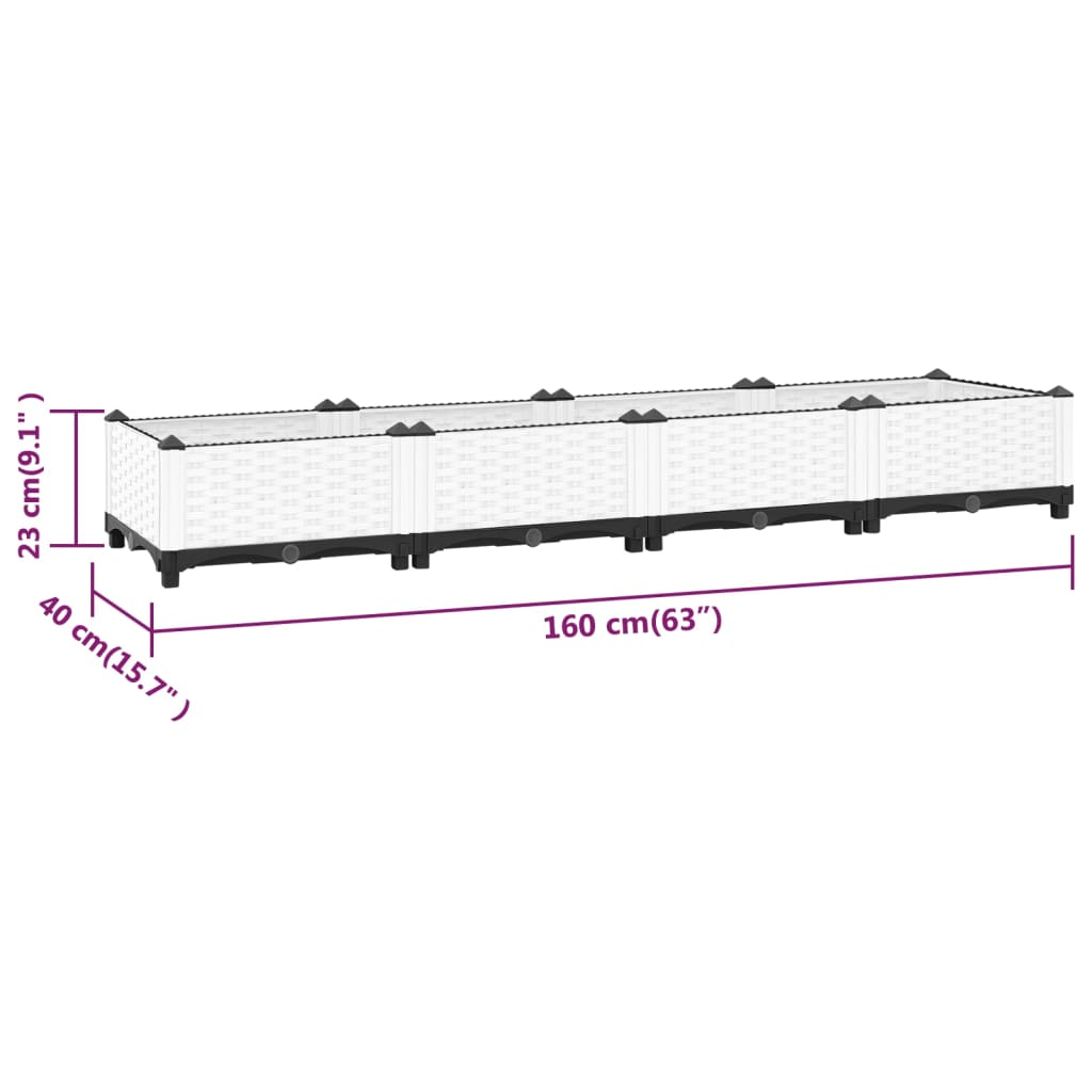 Plantenbak Verhoogd Polypropeen 160 x 40 x 23 cm Wit