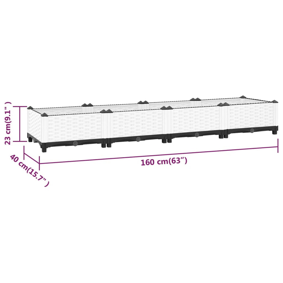 Plantenbak Verhoogd Polypropeen 160 x 40 x 23 cm Wit