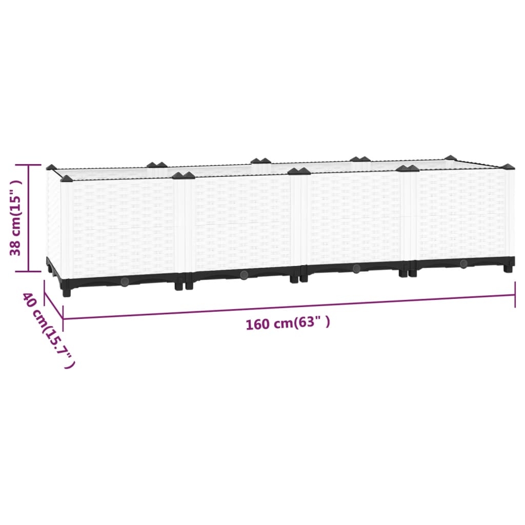 Plantenbak Verhoogd Polypropeen 160 x 40 x 38 cm Wit